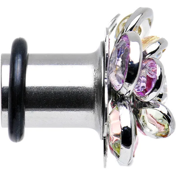 0 Gauge Pastel Rainbow Gem Petals Blooming Flower Plug Set of 2