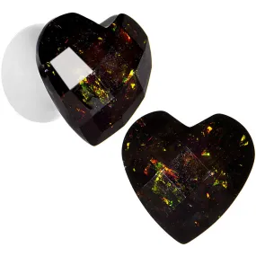 00 Gauge White Acrylic Black Valentine Love Heart Saddle Plug Set