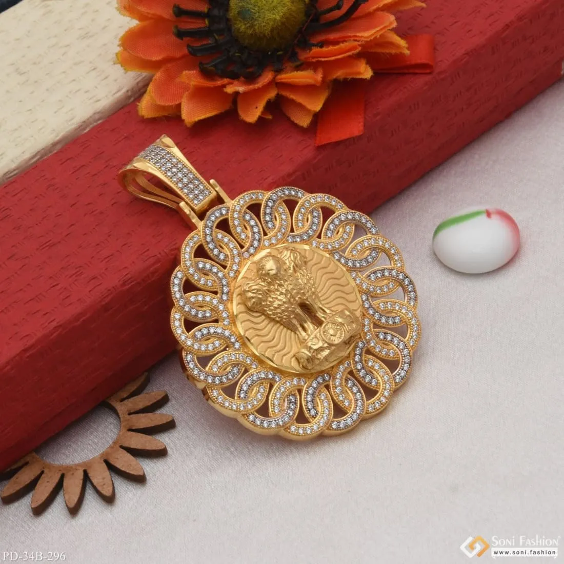 1 Gram Gold Forming Mudra with Diamond Fashionable Design Pendant - Style B296