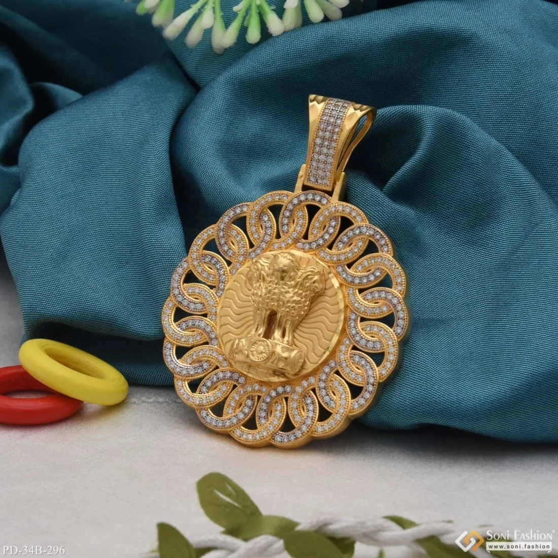 1 Gram Gold Forming Mudra with Diamond Fashionable Design Pendant - Style B296