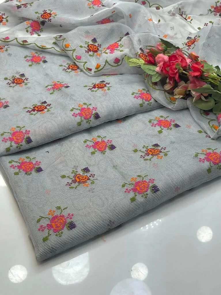 2 PC Unstitched Khaadi Net Embroidered Shirt & Dupatta
