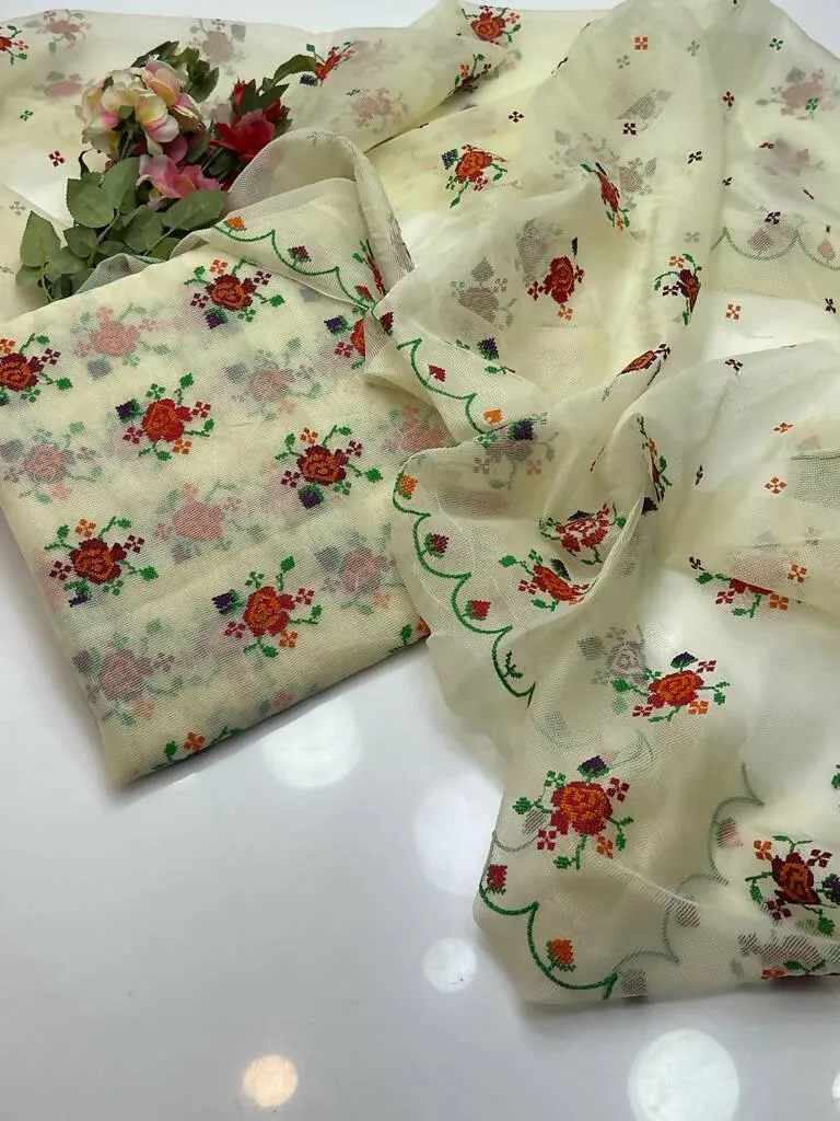 2 PC Unstitched Khaadi Net Embroidered Shirt & Dupatta
