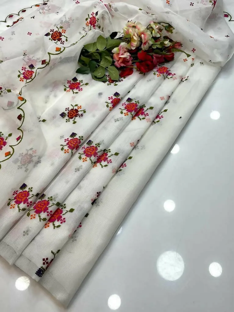2 PC Unstitched Khaadi Net Embroidered Shirt & Dupatta