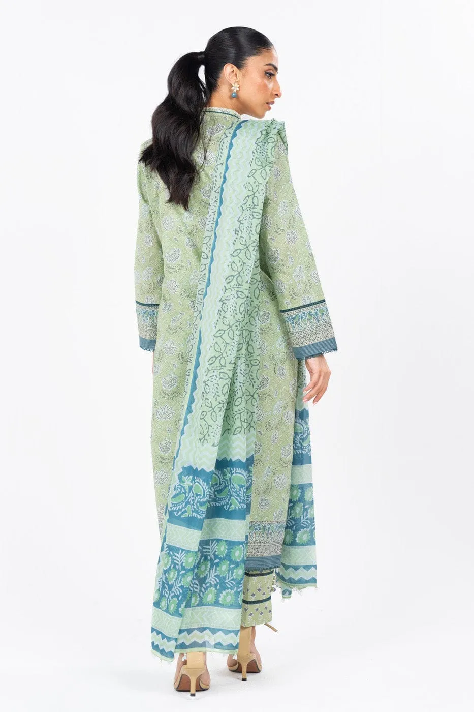 3 Pc Printed Cambric Suit With Printed Tissue Silk Dupatta