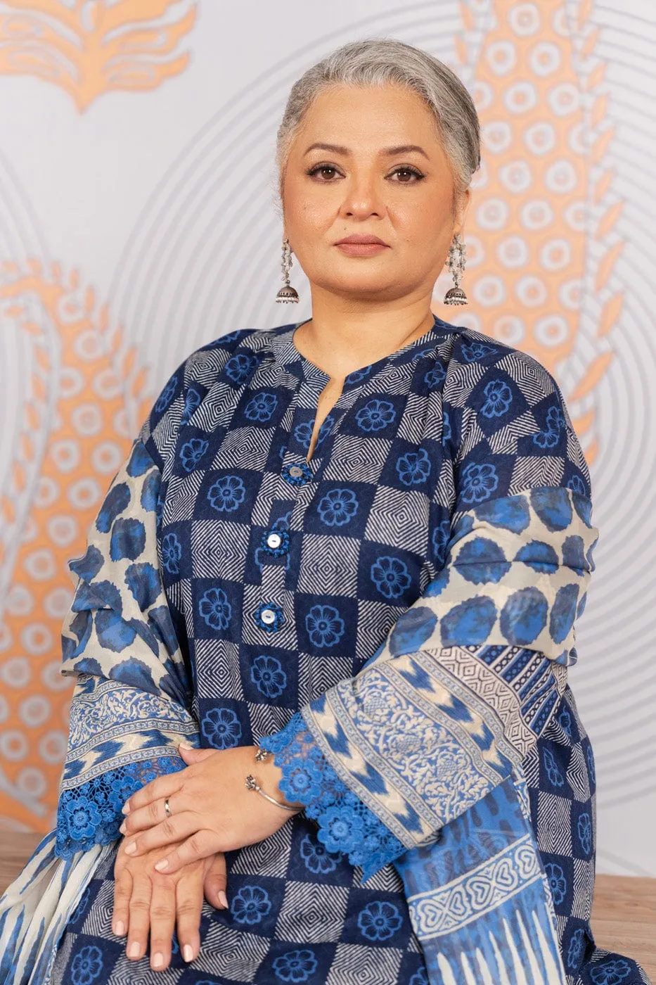 3 Pc Printed Dobby Lawn Suit With printed Tissue Silk Dupatta