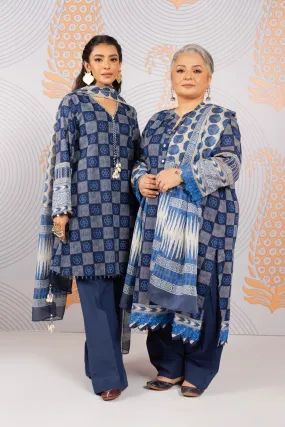 3 Pc Printed Dobby Lawn Suit With printed Tissue Silk Dupatta