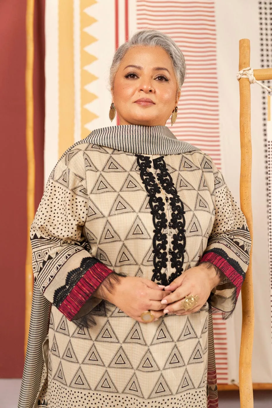 3 Pc Printed Embroidered Dobby Lawn Suit With Printed Dupatta