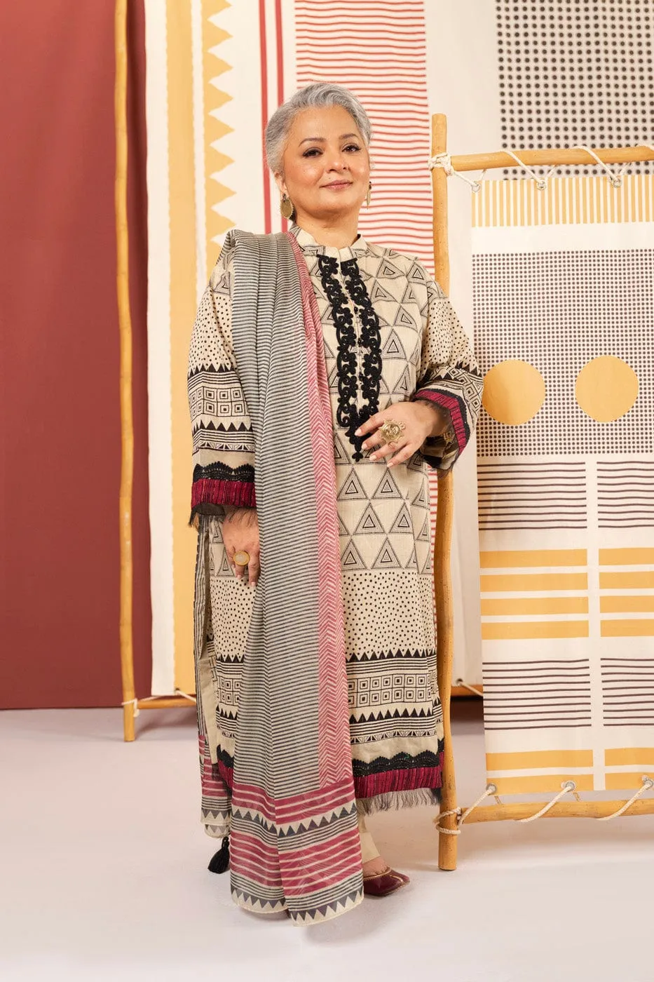3 Pc Printed Embroidered Dobby Lawn Suit With Printed Dupatta
