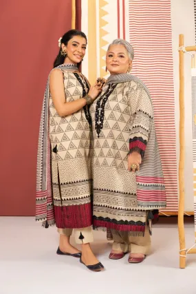 3 Pc Printed Embroidered Dobby Lawn Suit With Printed Dupatta