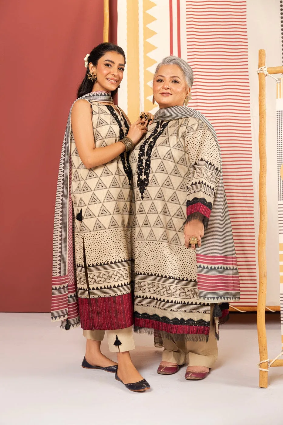 3 Pc Printed Embroidered Dobby Lawn Suit With Printed Dupatta