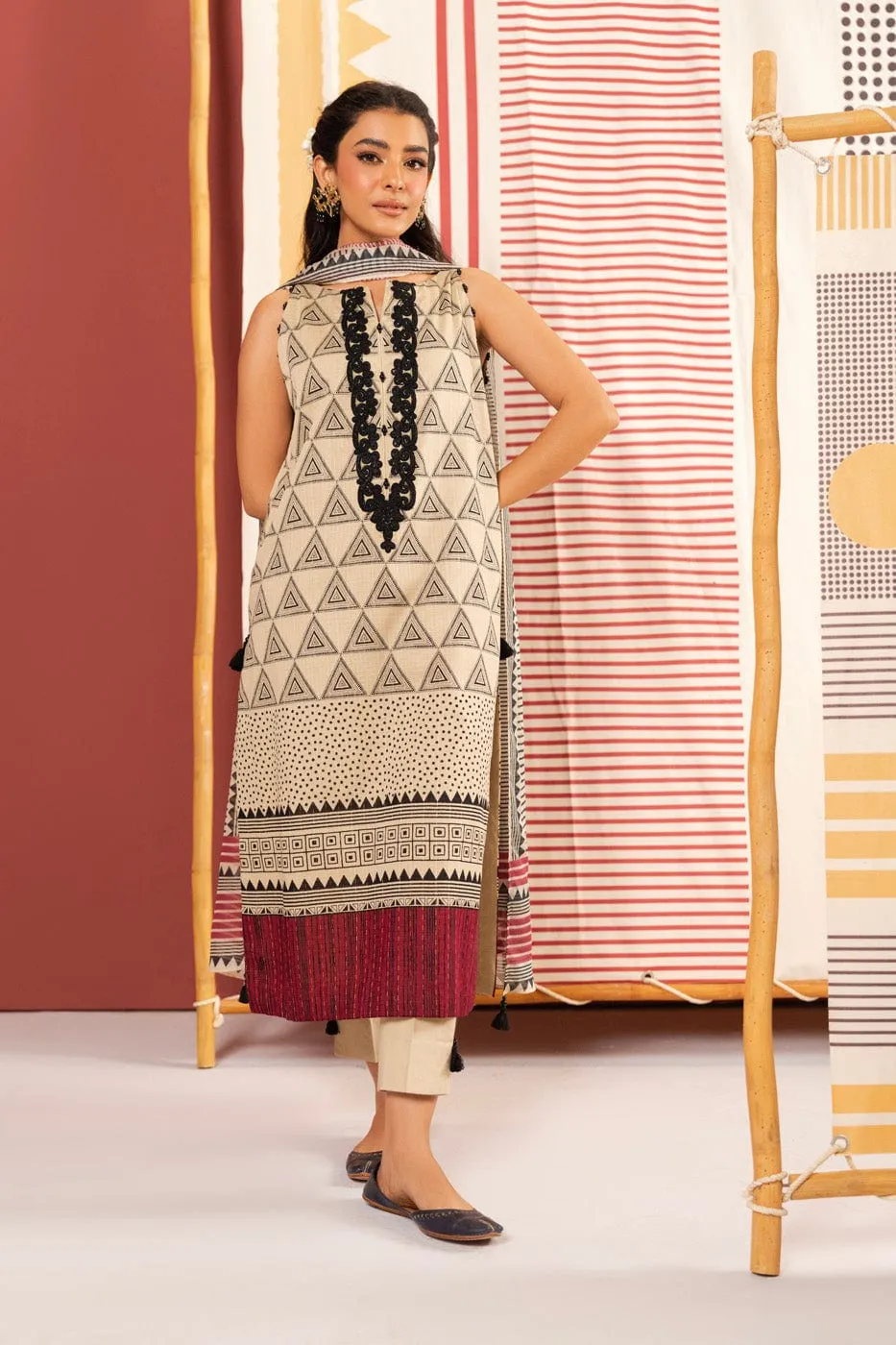 3 Pc Printed Embroidered Dobby Lawn Suit With Printed Dupatta