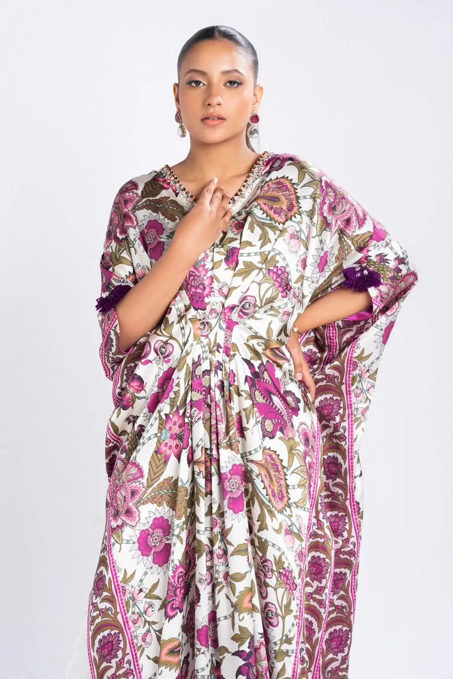 3 Piece Printed Chamois Silk Suit With Printed Tissue Silk Dupatta