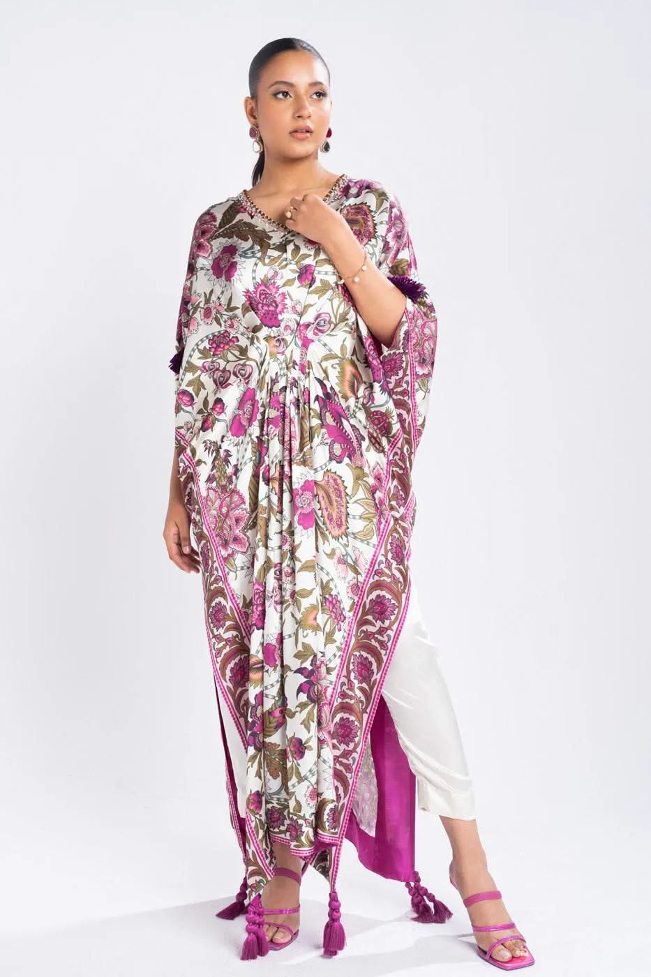 3 Piece Printed Chamois Silk Suit With Printed Tissue Silk Dupatta