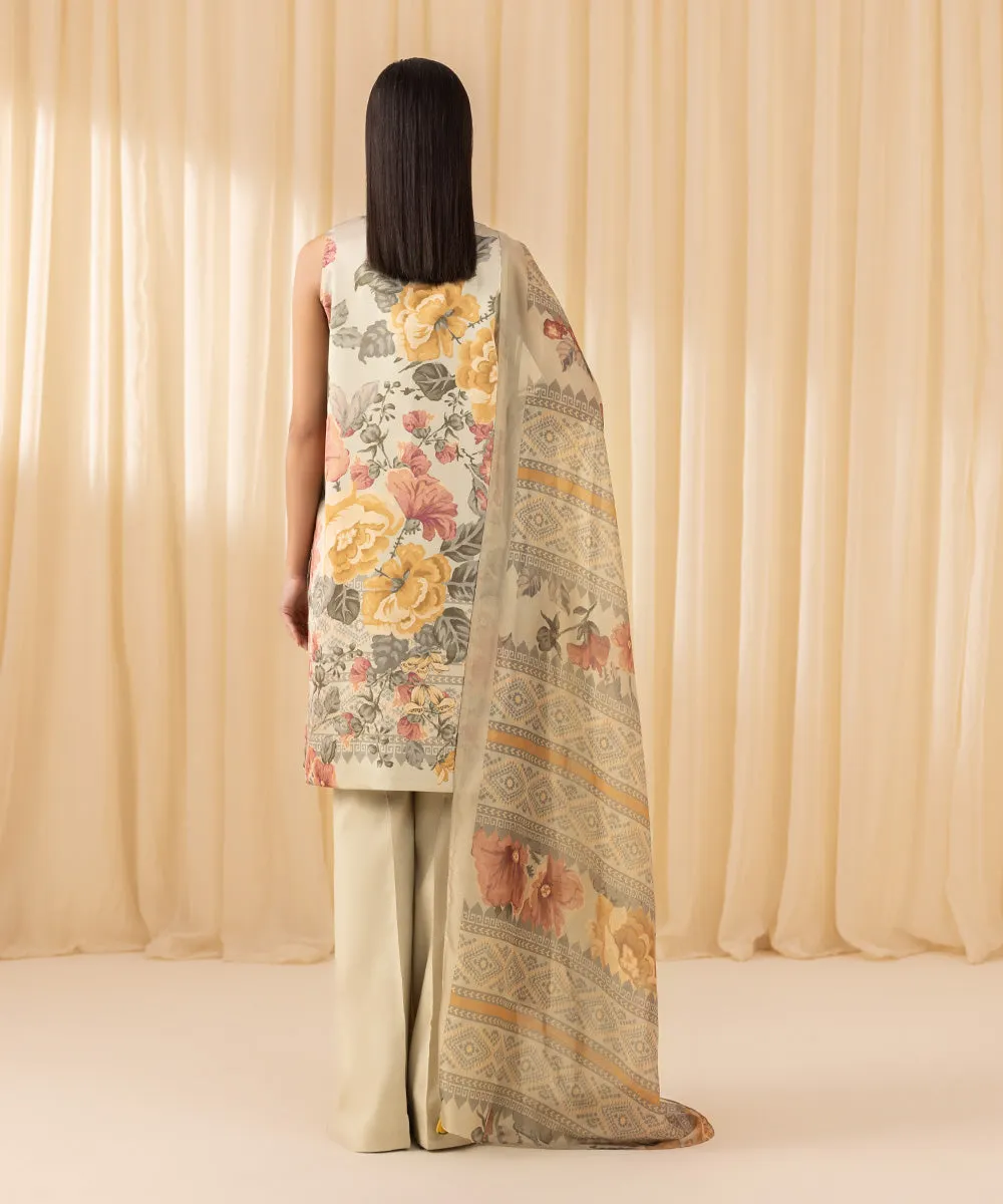 3 Piece -  Printed Satin Suit