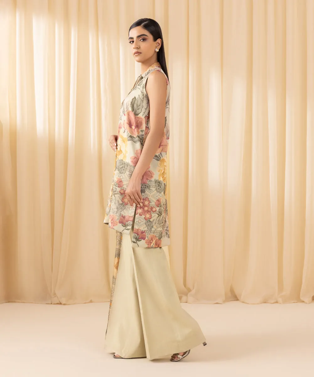 3 Piece -  Printed Satin Suit