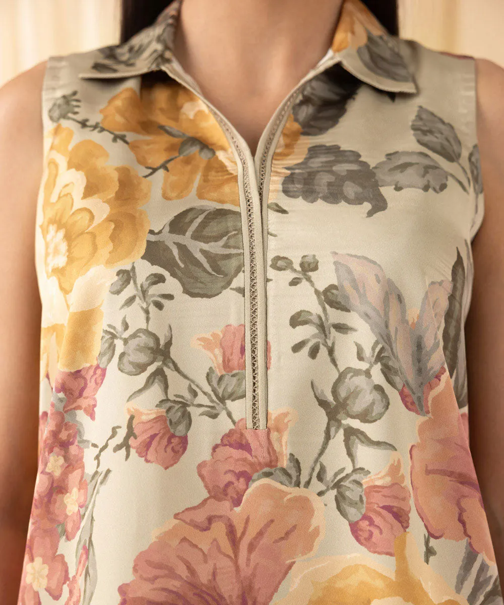 3 Piece -  Printed Satin Suit