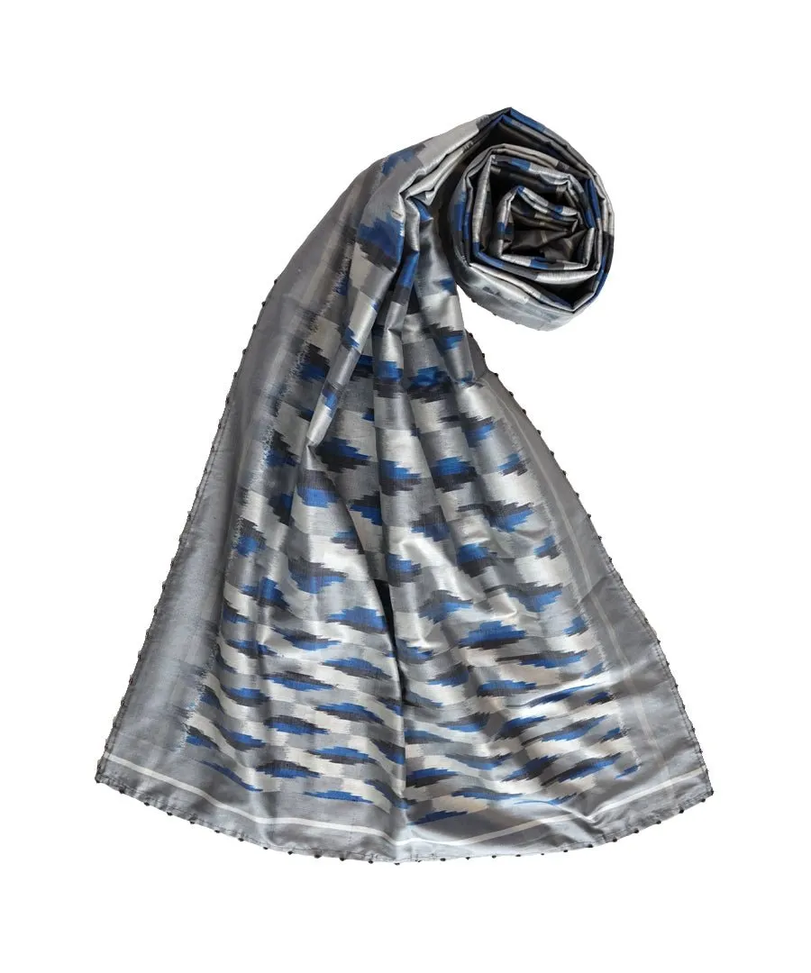 3D - BLUE/GREY Handwoven SILK STOLE