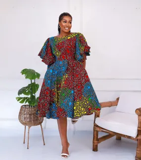 African Print Midi Flared Dress - Lethabo