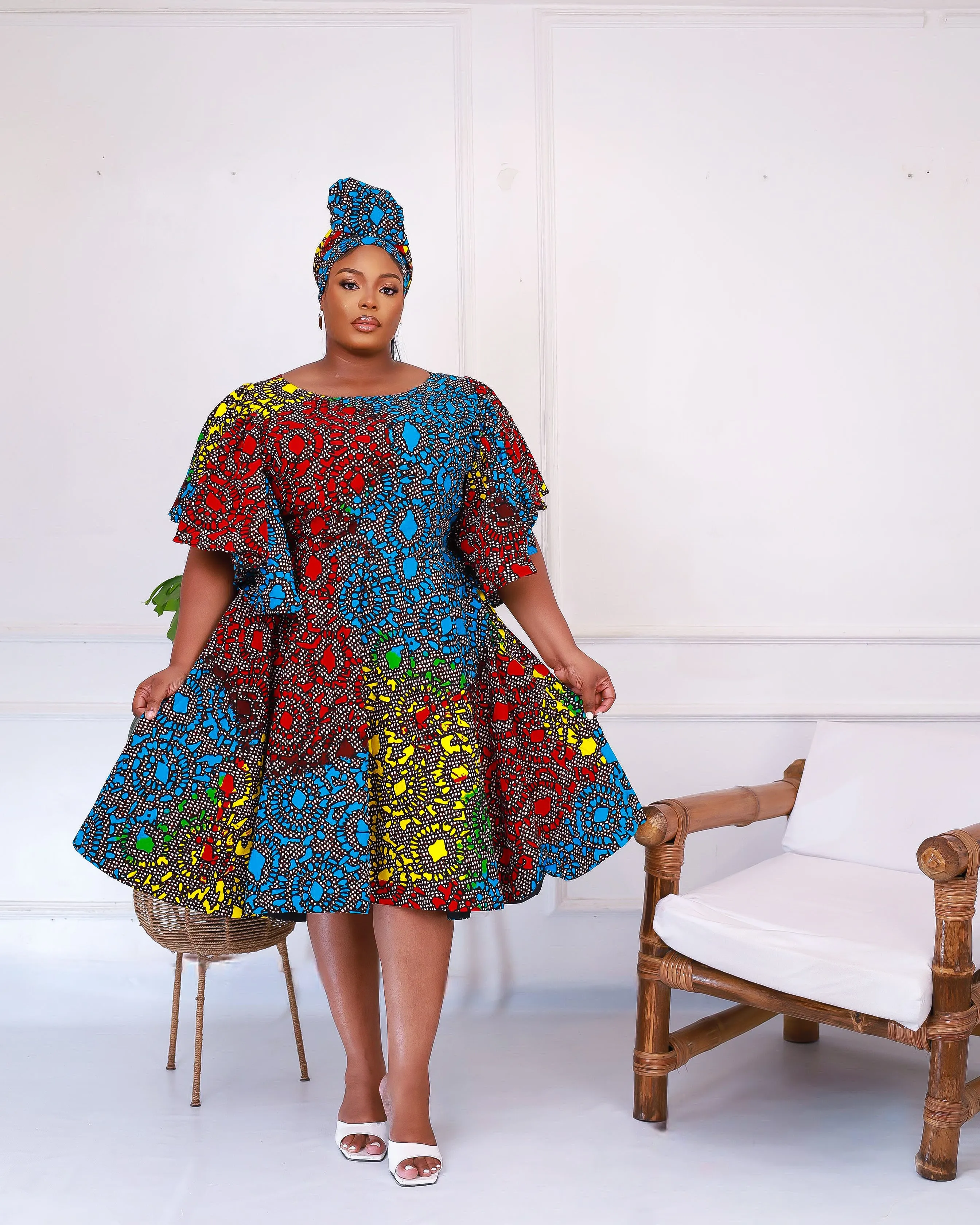 African Print Midi Flared Dress - Lethabo