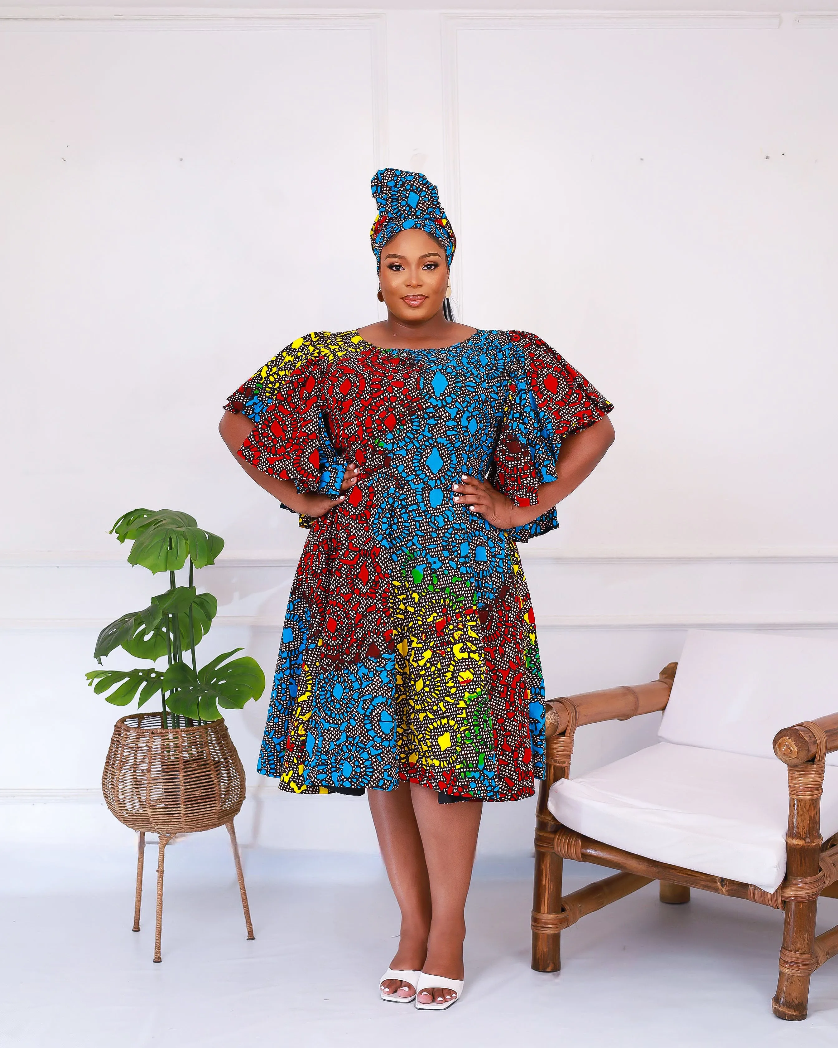 African Print Midi Flared Dress - Lethabo