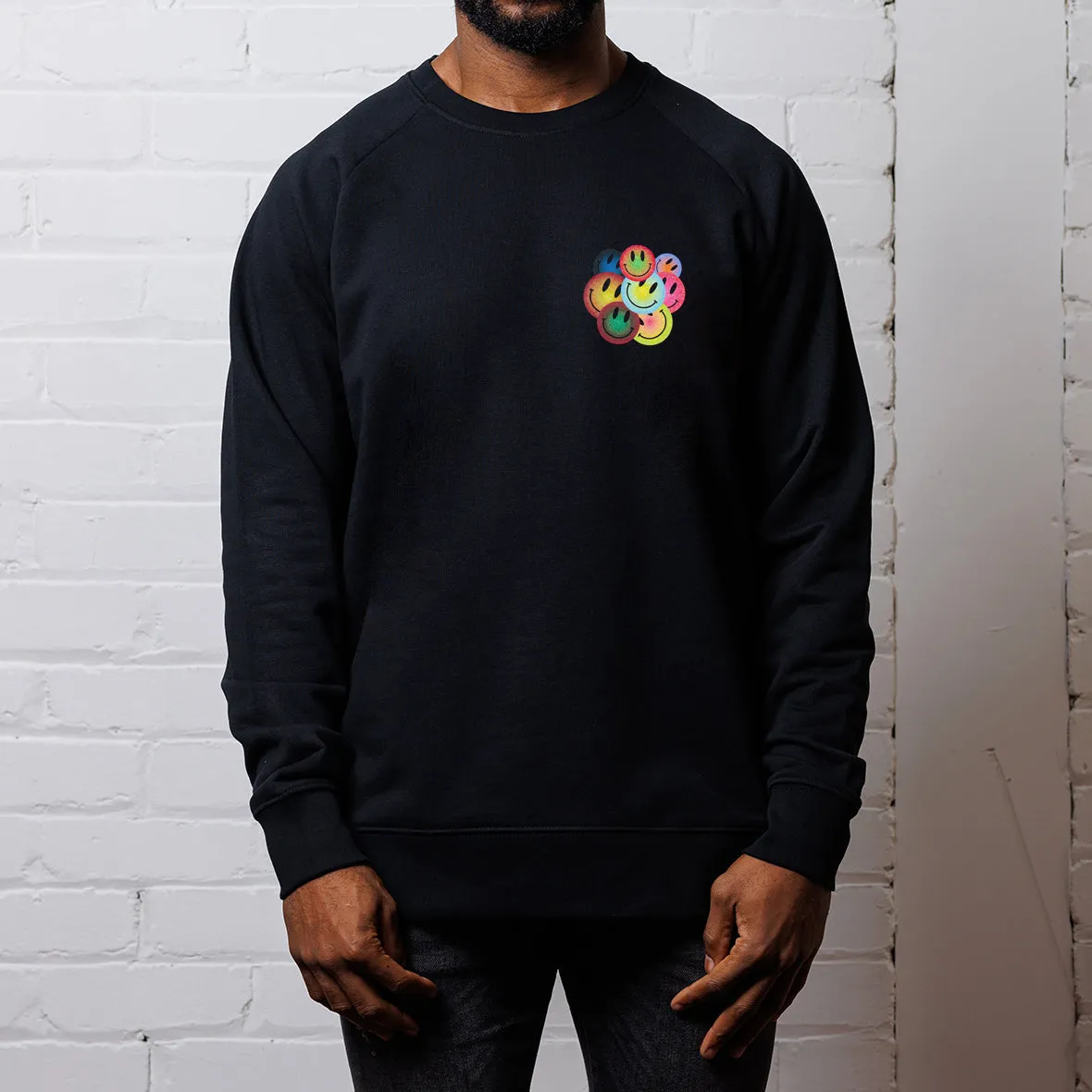 All The Smileys Back Print - Sweatshirt - Black