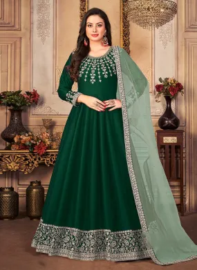 Art Silk Green Embroidered Gown
