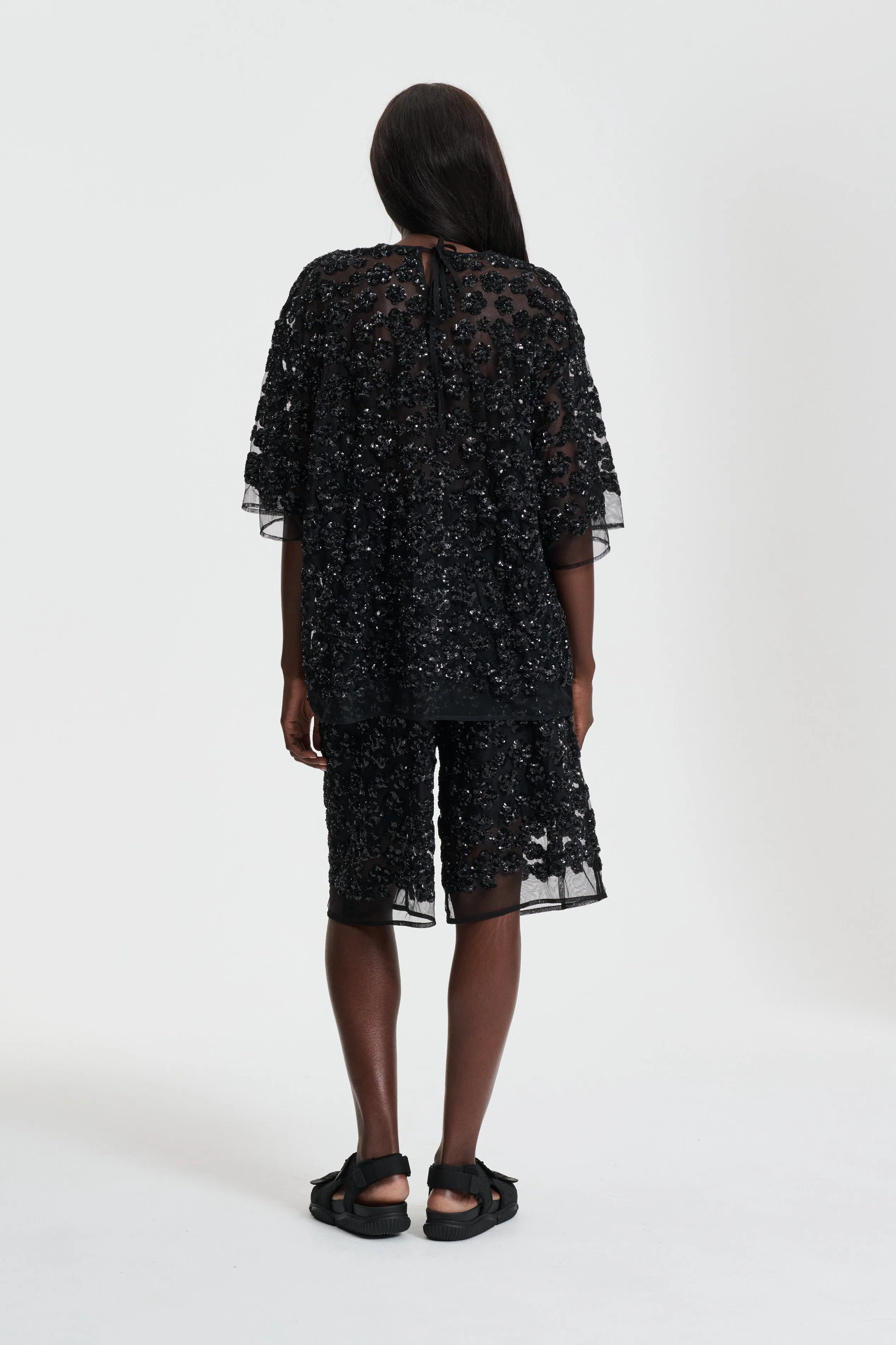 ASRA | TOP UME FLORAL SEQUINS BLACK