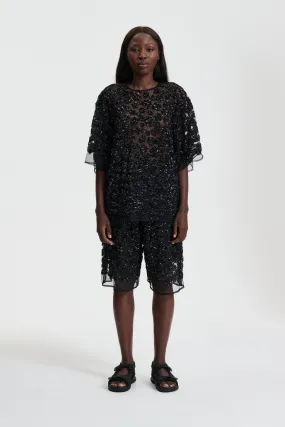 ASRA | TOP UME FLORAL SEQUINS BLACK