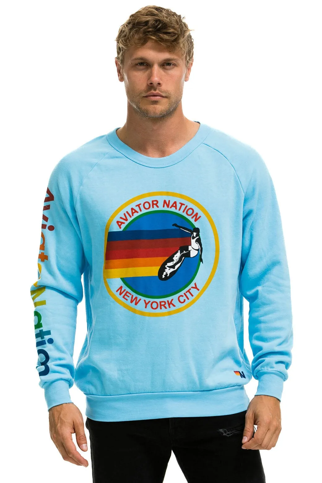 AVIATOR NATION NEW YORK CITY CREW SWEATSHIRT - SKY