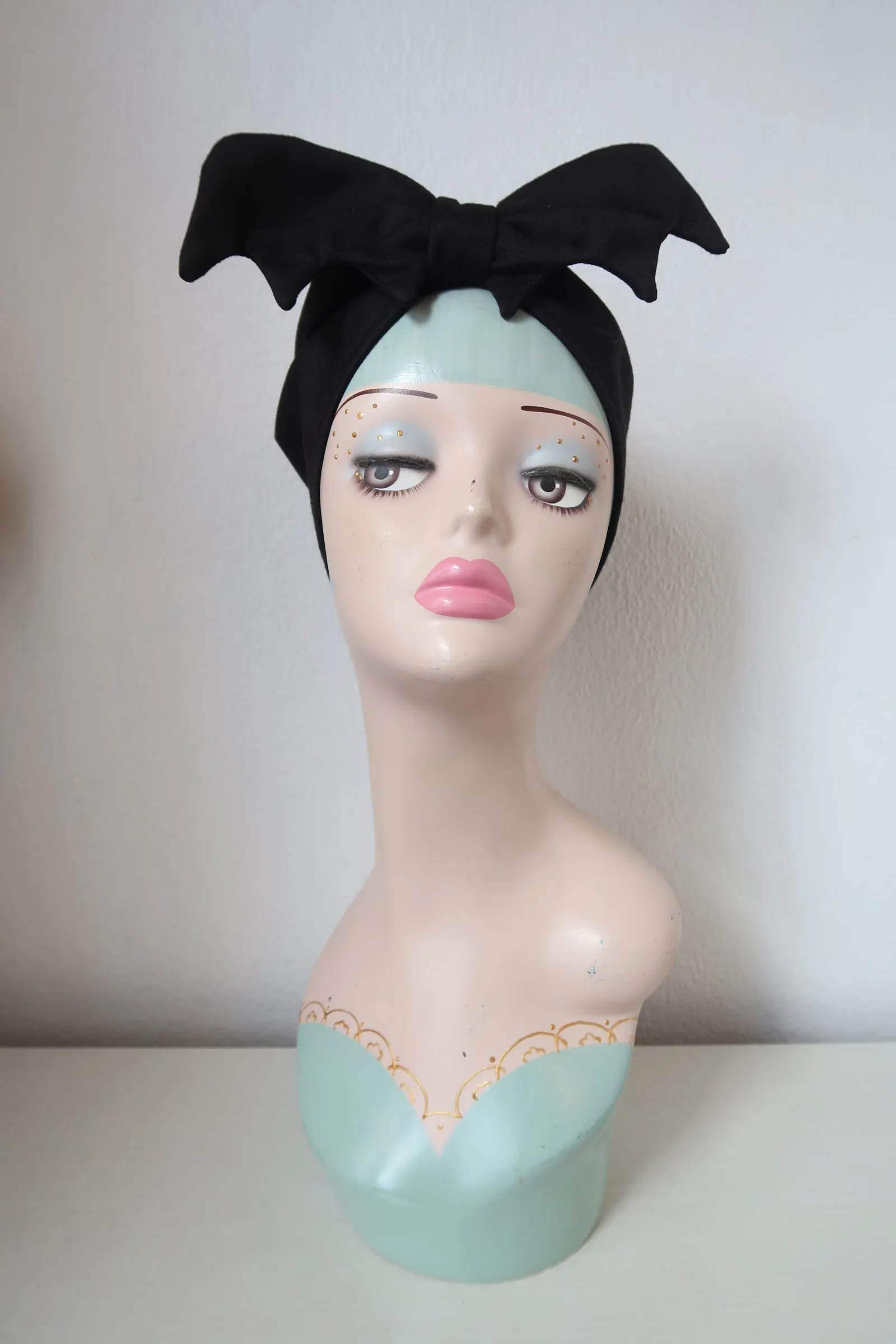 Bat Turban or Headband in Black Jersey (made to order)