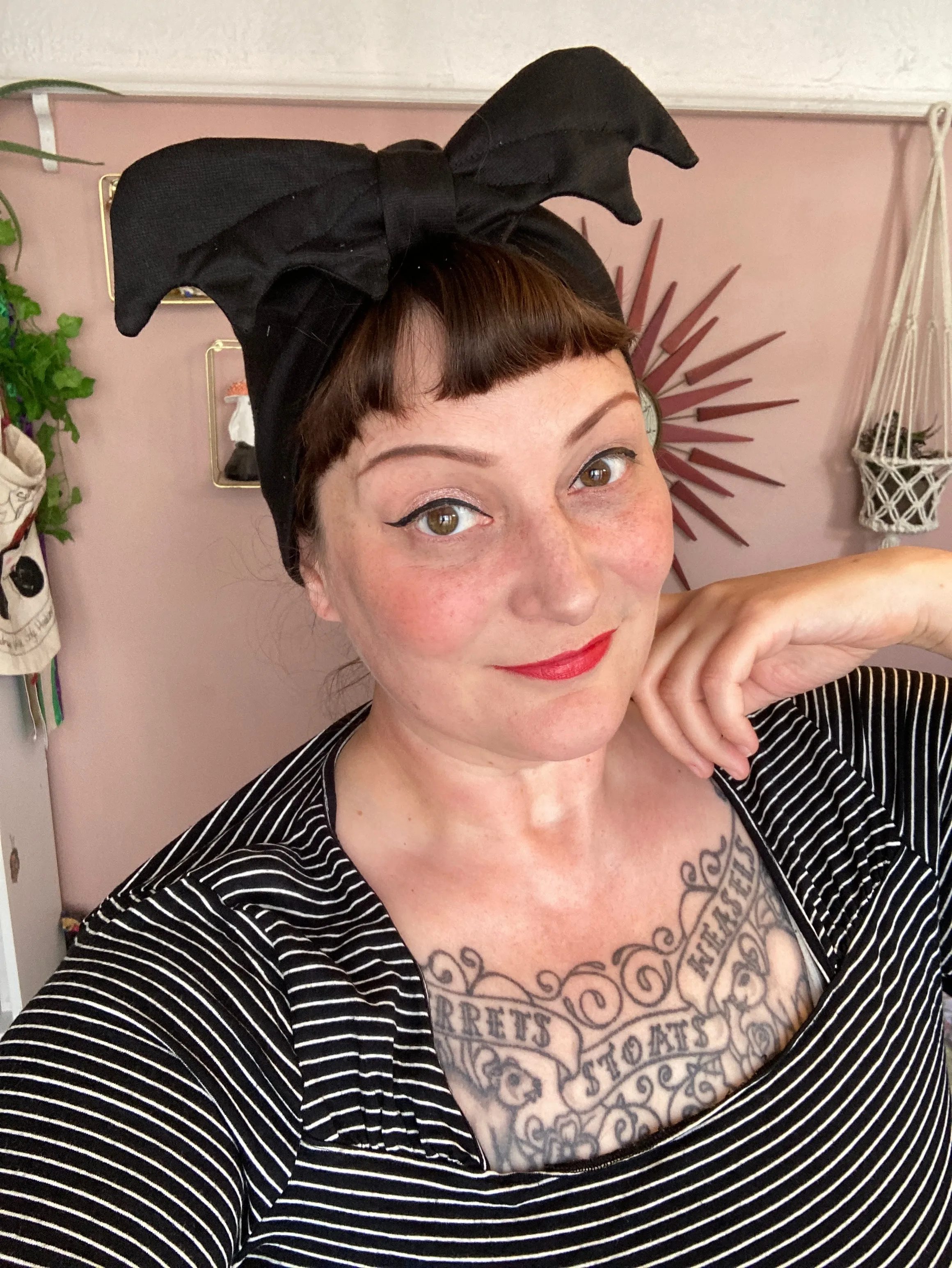 Bat Turban or Headband in Black Jersey (made to order)