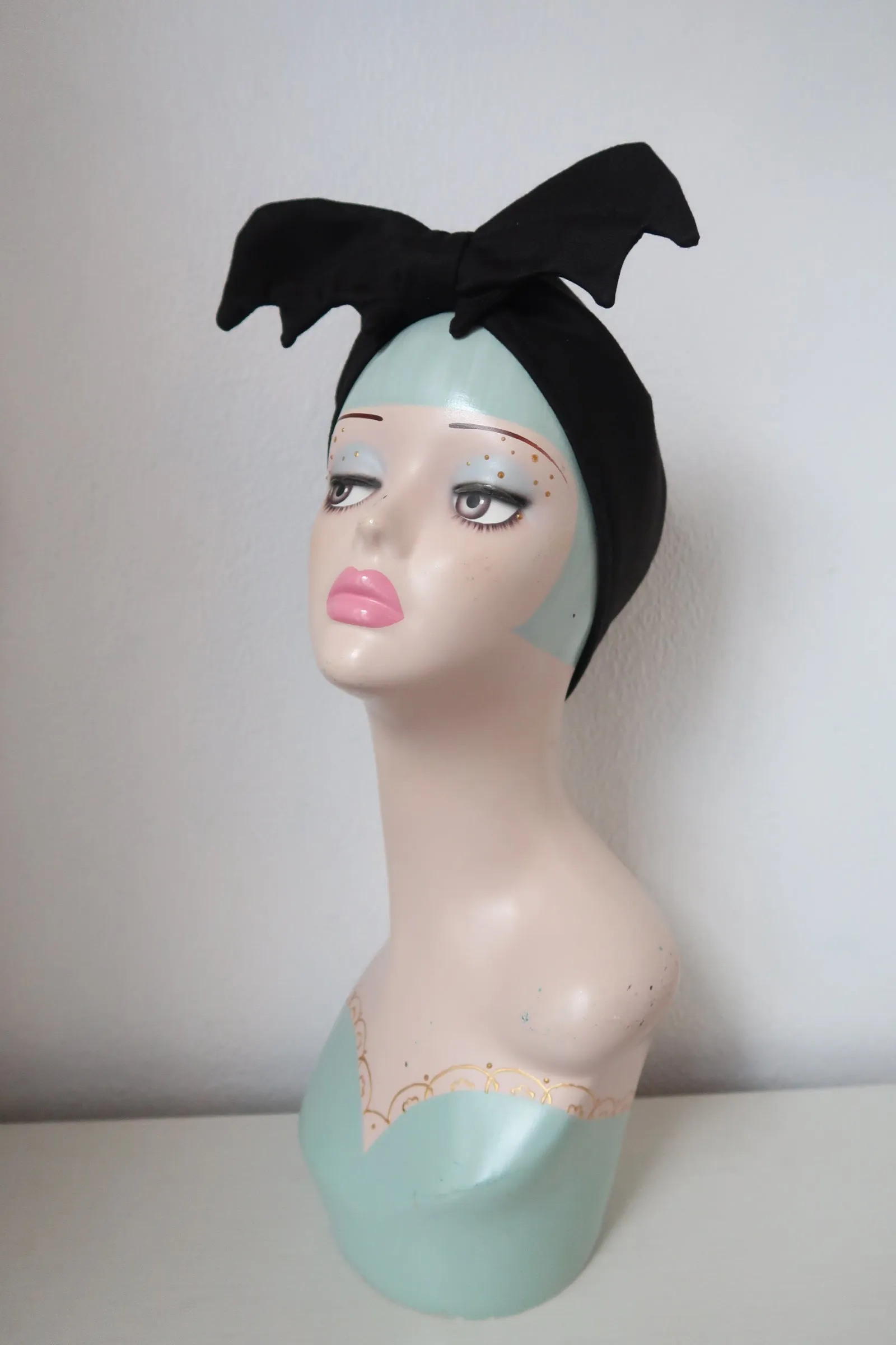 Bat Turban or Headband in Black Jersey (made to order)