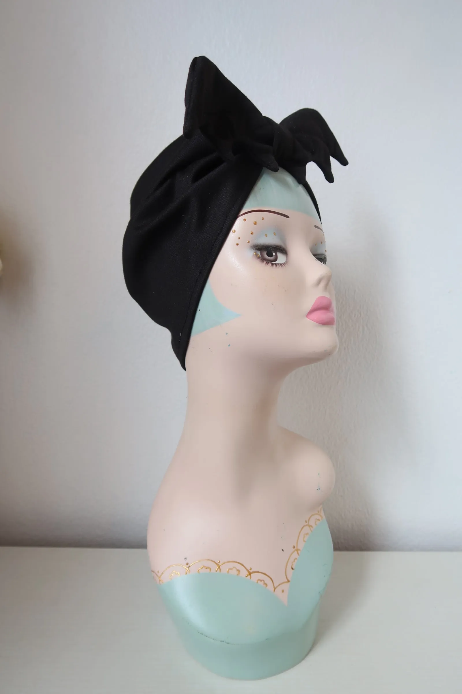 Bat Turban or Headband in Black Jersey (made to order)
