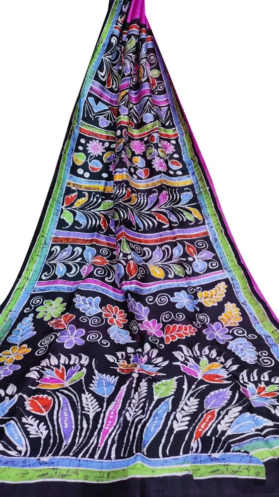 Black Hand Batik Silk Saree