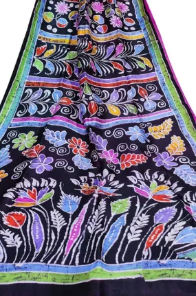 Black Hand Batik Silk Saree