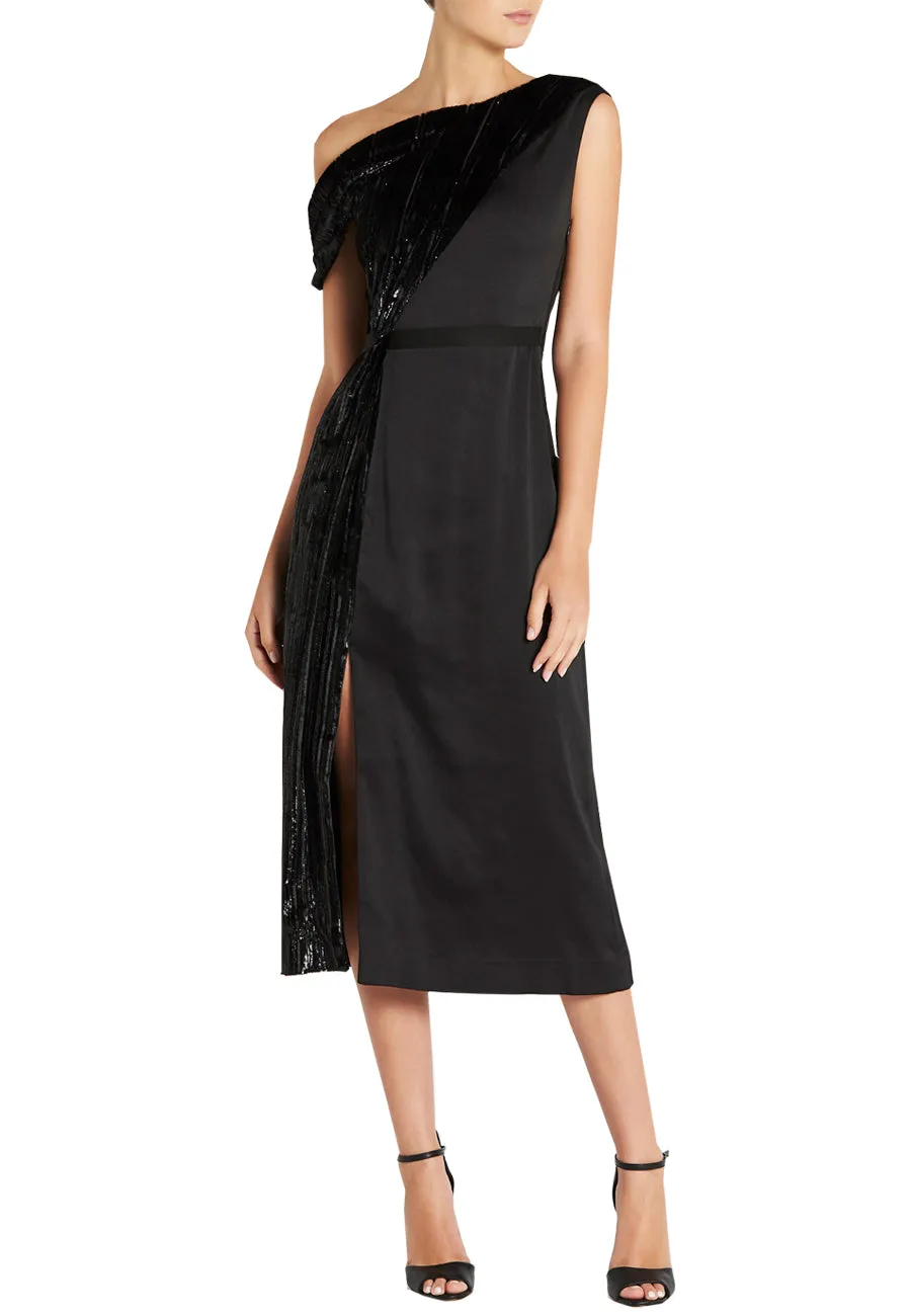 Black On & Off One Shoulder Lurex Midi Dress (UK 8)