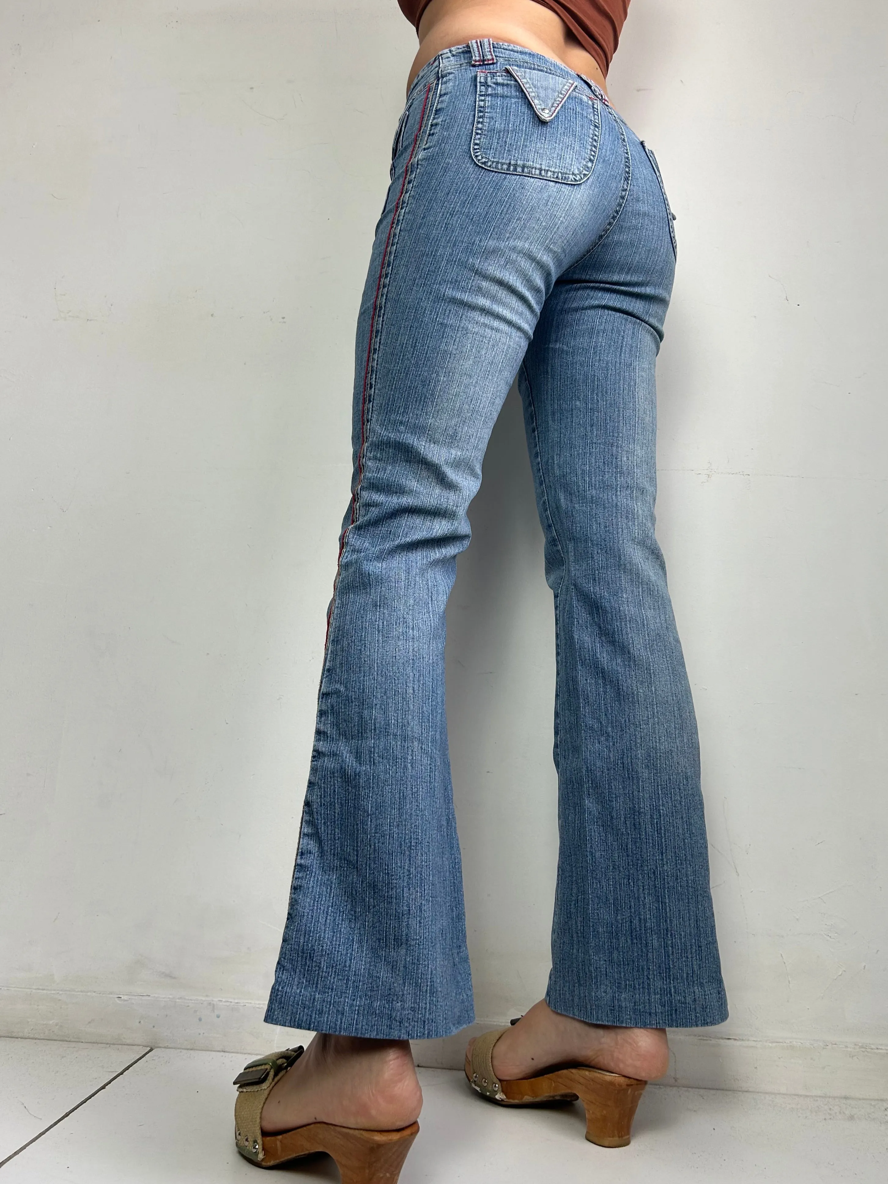 Blue denim low waist flare bootcut pants (S)