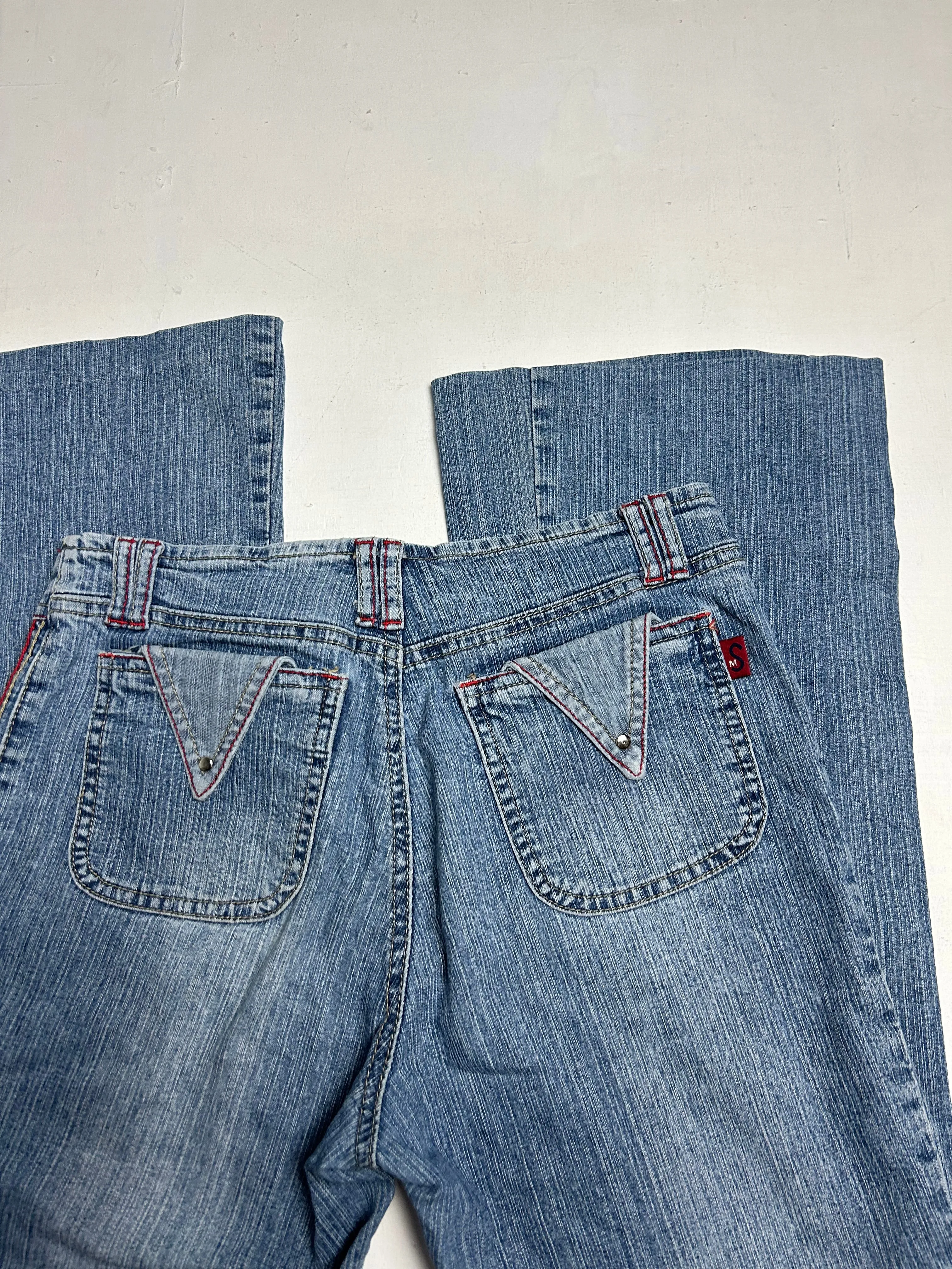 Blue denim low waist flare bootcut pants (S)