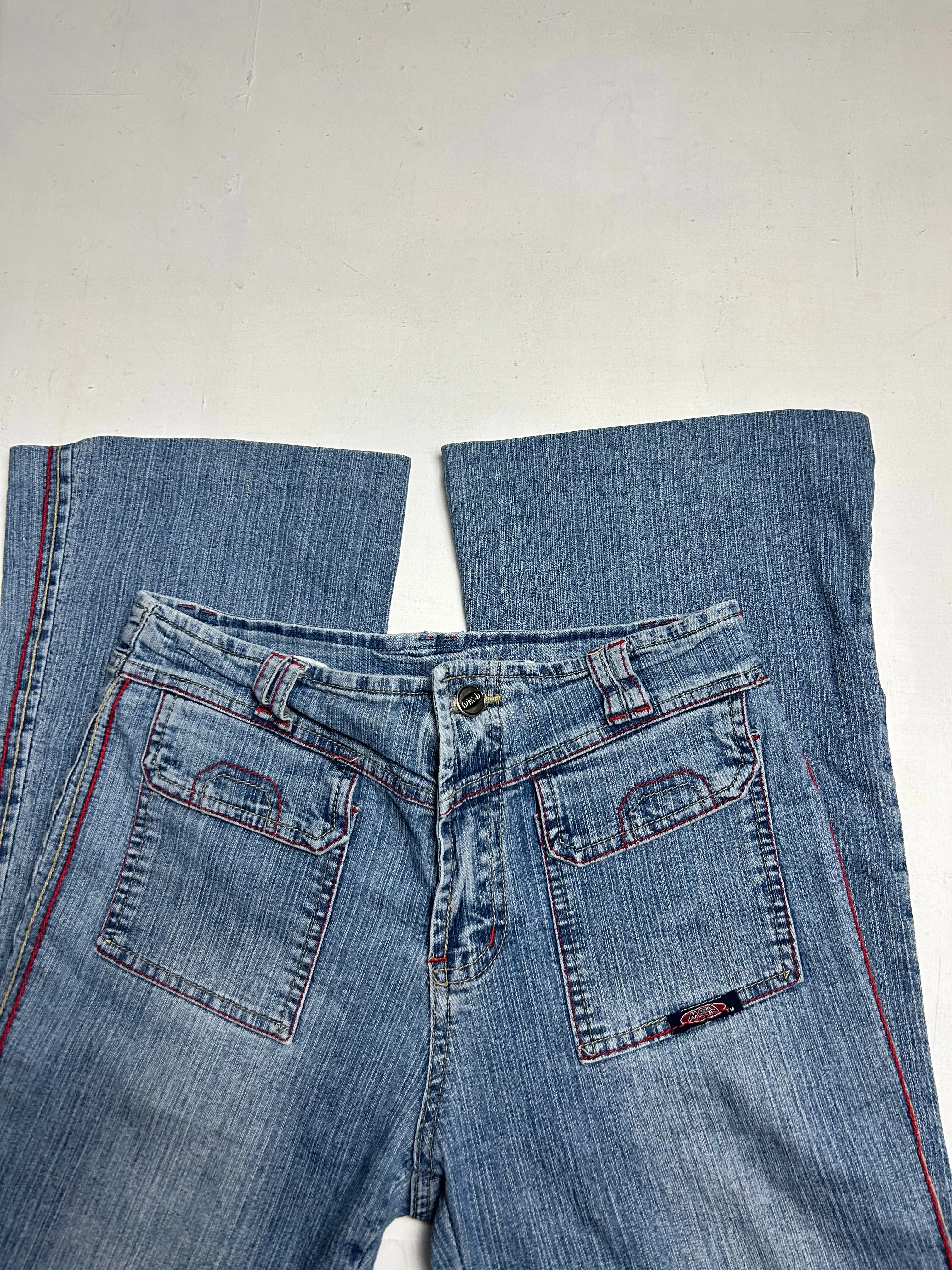 Blue denim low waist flare bootcut pants (S)