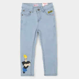 Boys Denim Pant Character Print- Ice Blue