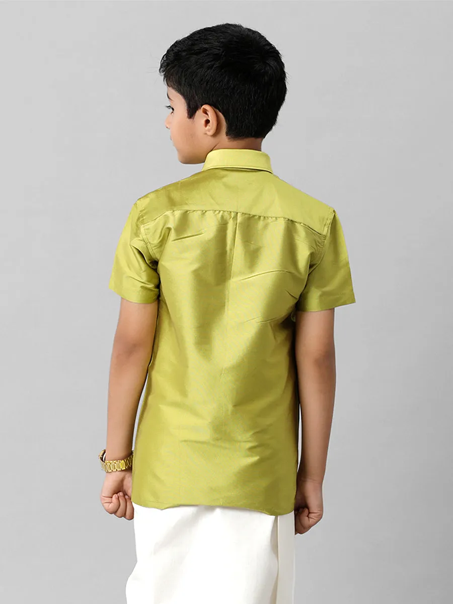 Boys Silk Cotton Lemon Green Half Sleeves Shirt K44