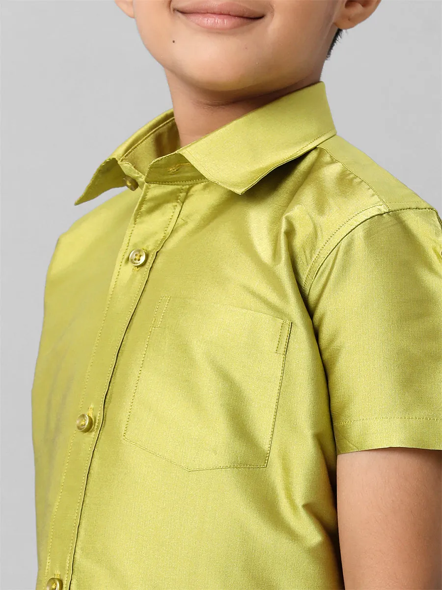 Boys Silk Cotton Lemon Green Half Sleeves Shirt K44
