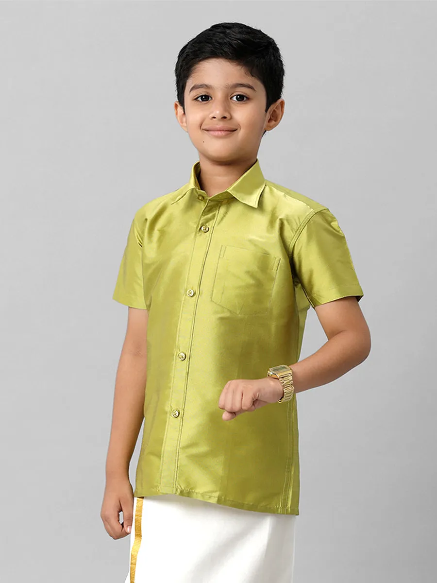 Boys Silk Cotton Lemon Green Half Sleeves Shirt K44