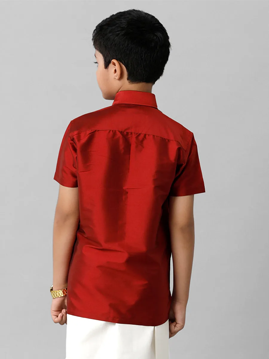 Boys Silk Cotton Red Half Sleeves Shirt K8