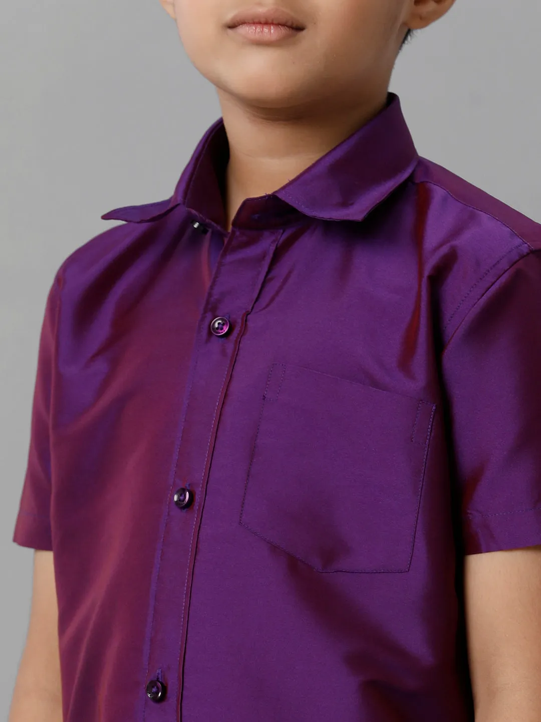 Boys Silk Cotton Violet Half Sleeves Shirt with Soft Silk Panchakacham Combo K21