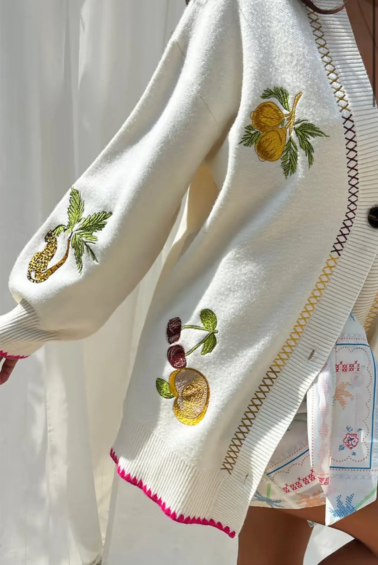 CREAM IBIZA EMBROIDERED CARDIGAN