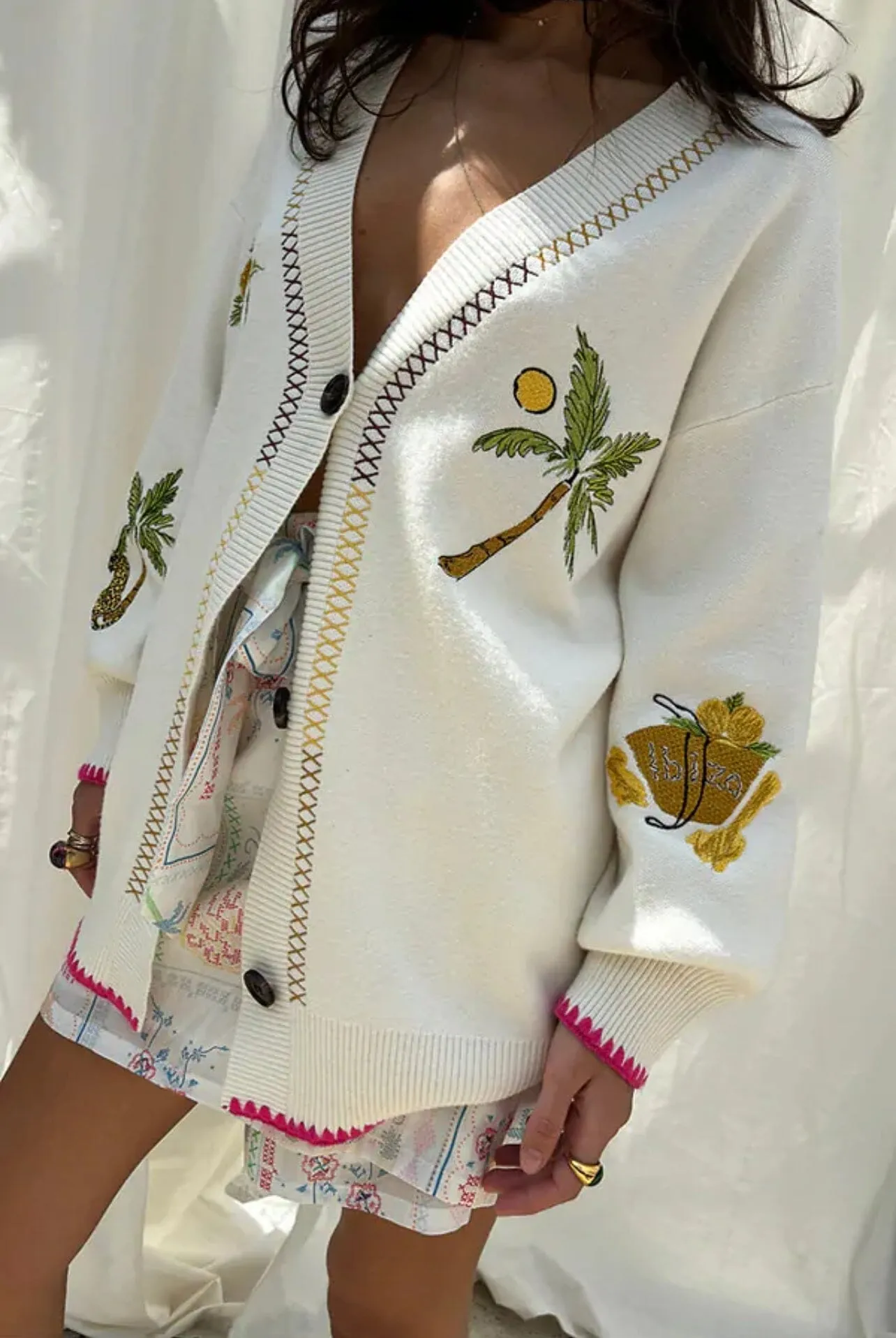 CREAM IBIZA EMBROIDERED CARDIGAN