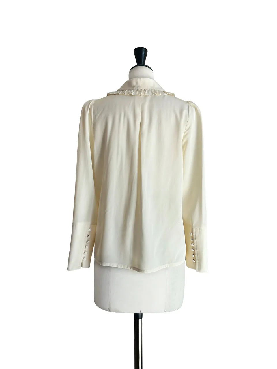 Creamy Yellow Ruffled Collar Double Breasted Silky Shirt