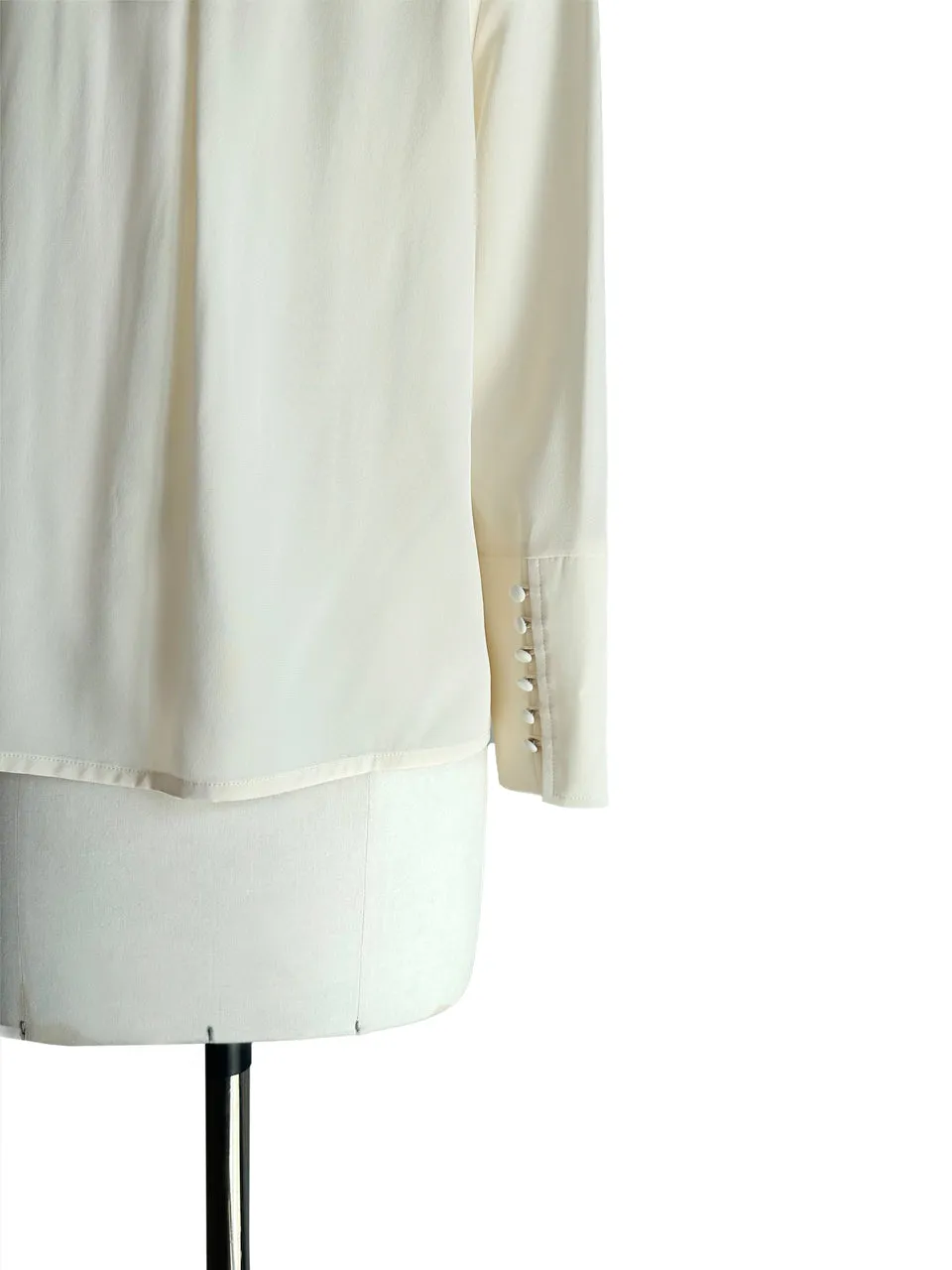Creamy Yellow Ruffled Collar Double Breasted Silky Shirt