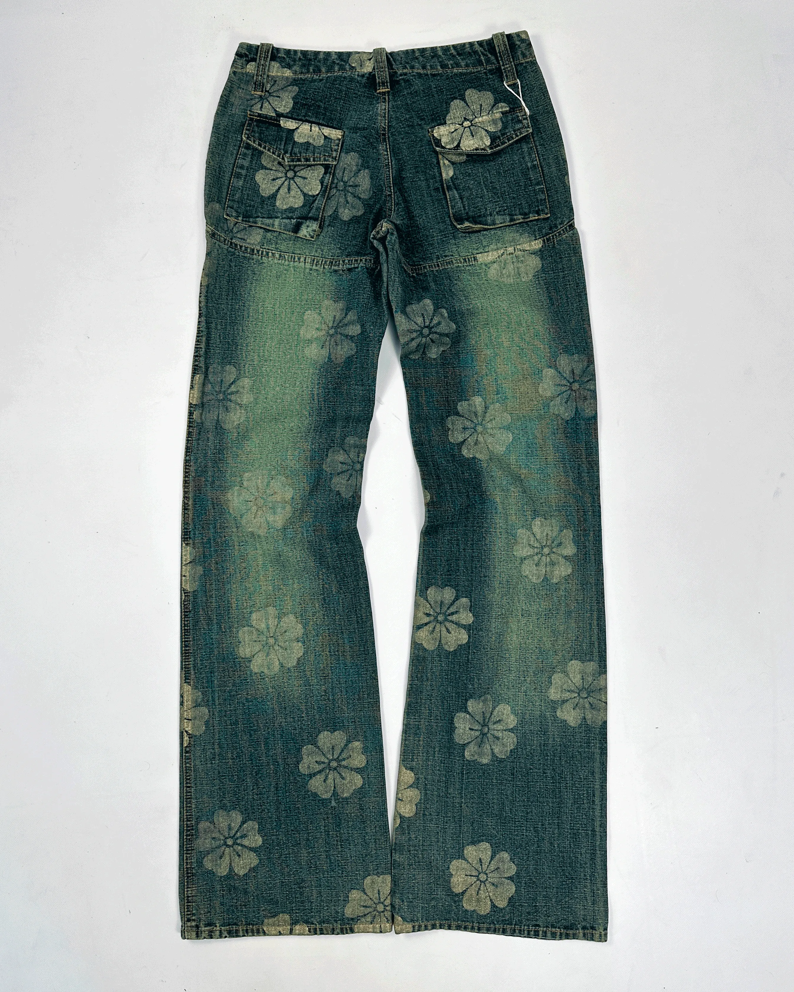 Custo Barcelona Koi-Fish Print Denim Flare Pants 2000's